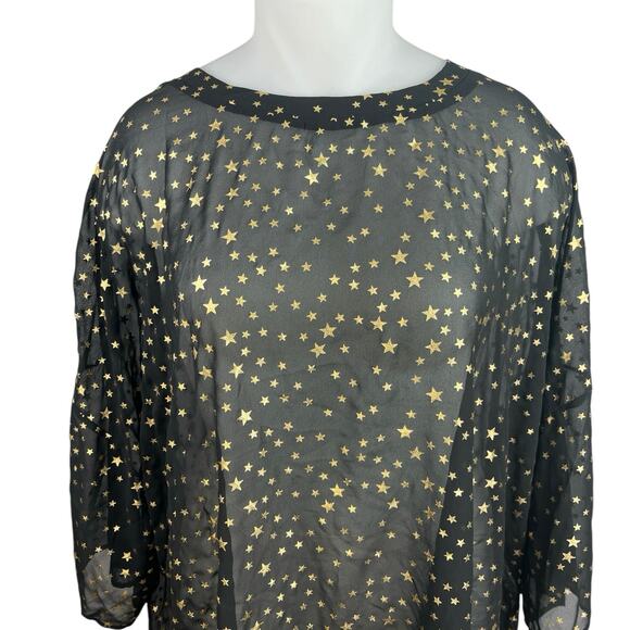 Glamorous Curve Black Gold Star Chiffon Sheer Long Sleeve Cover Up Blouse Top 20 - Picture 3 of 5